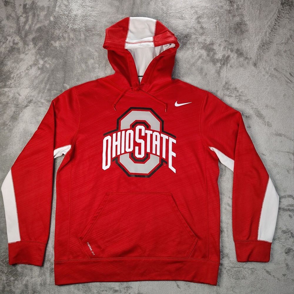 Ohio State Buckeyes Nike Hoodie Mens Medium Red Therma Fit‎ Sweatshirt Pullover